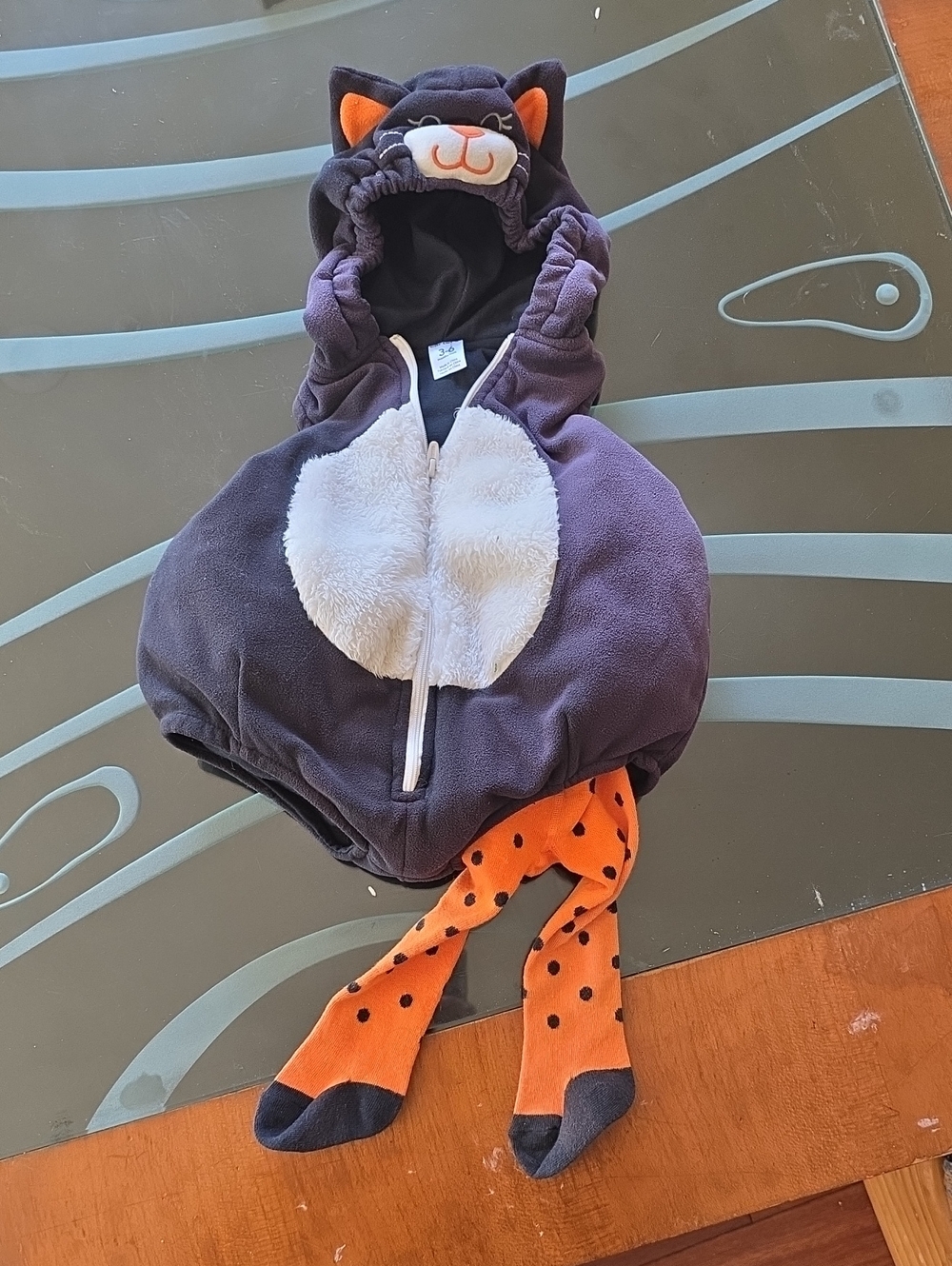 🎃🎃🎃Carter's Plush Black Cat Hooded Costume with Orange Polka Dot Tights - Picture 1 of 7